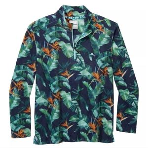 Tommy Bahama Cloud Peak Half-Zip Fleece Bering Blue Palm Leaf Print Coastal XXL